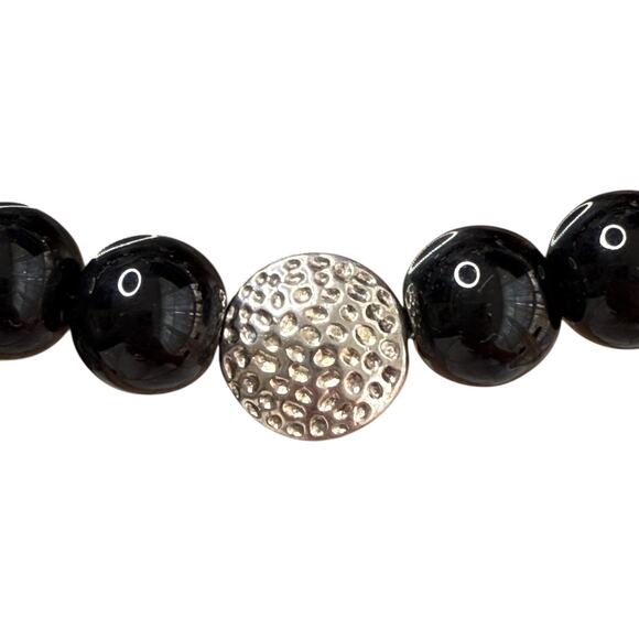 Vintage black onyx necklace 17 inch sterling silver clasp - Picture 4 of 5